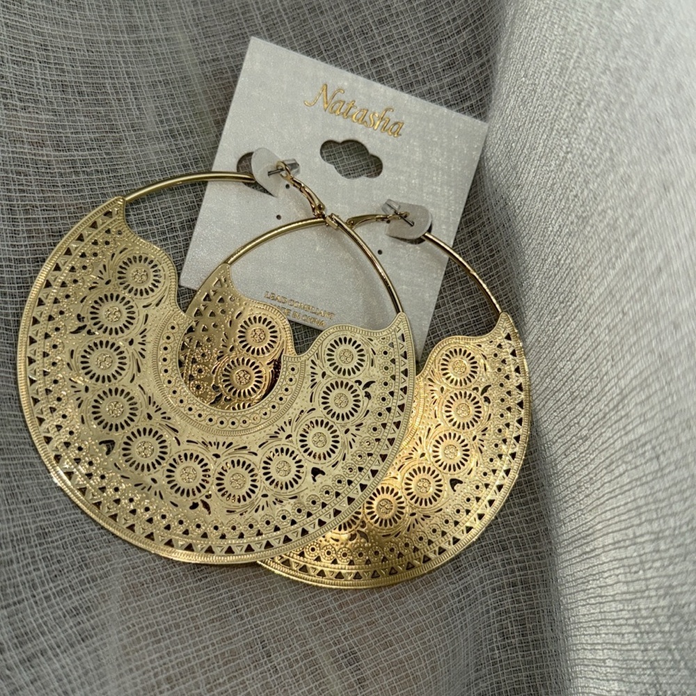 Natasha Couture Gold Intricate Earrings